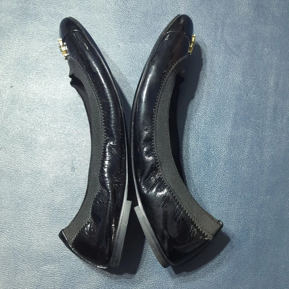 Tory Burch Womens Ballet Flats‎ Jolie Cap Toe Patent Leather Quiet Luxury 8.5